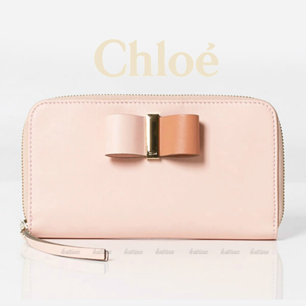 2017新作 Chloe クロエスーパーコピー Leather Bowラウンドジップ長財布